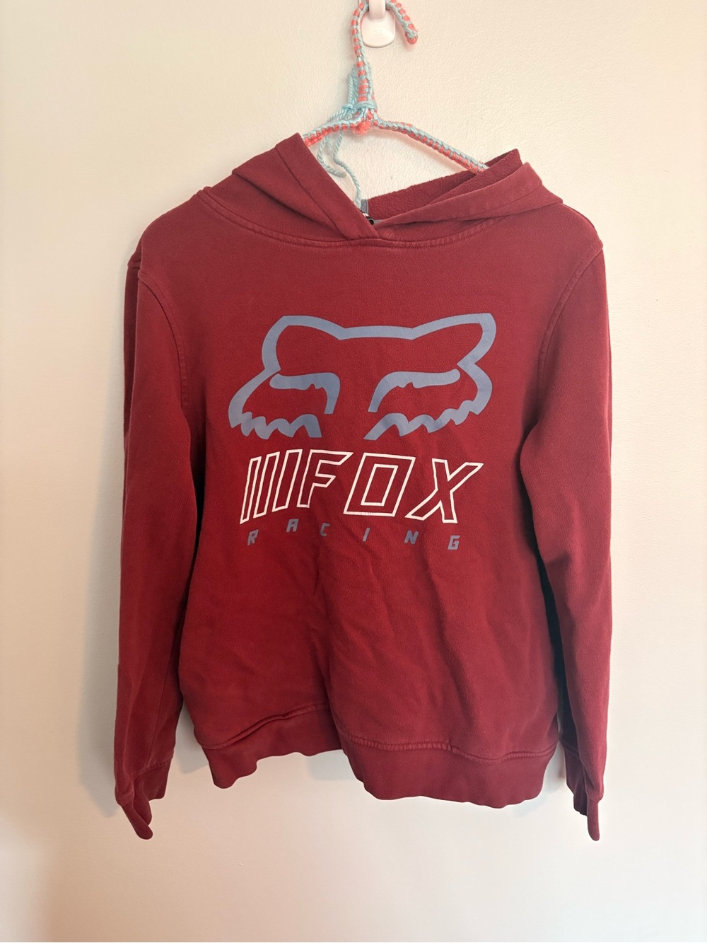 Fox Women's Maroon Hoodie with Light Blue Logo